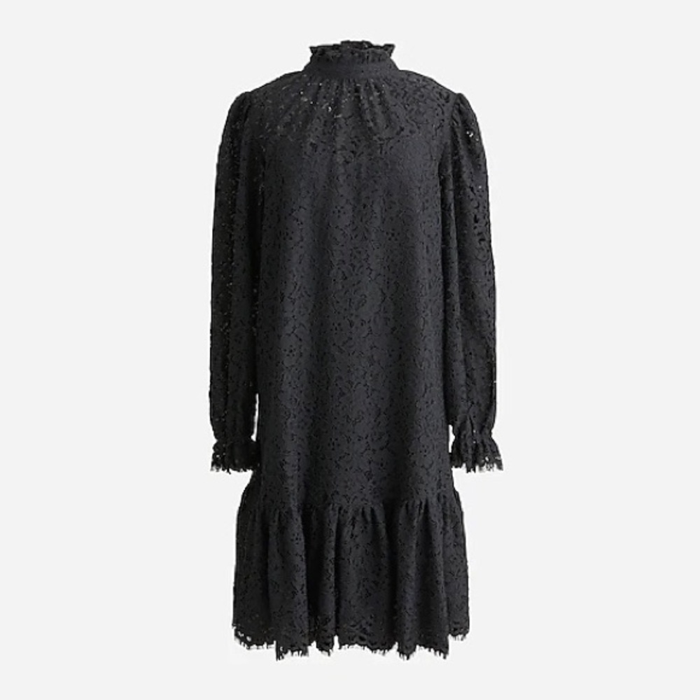 JCrew Ruffle neck Lace Dress Black Small